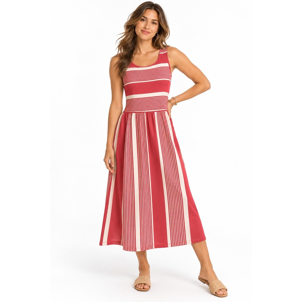 41 Hawthorn Red Striped Sleeveless Crew Neck A-Line Dress Petite Small NEW